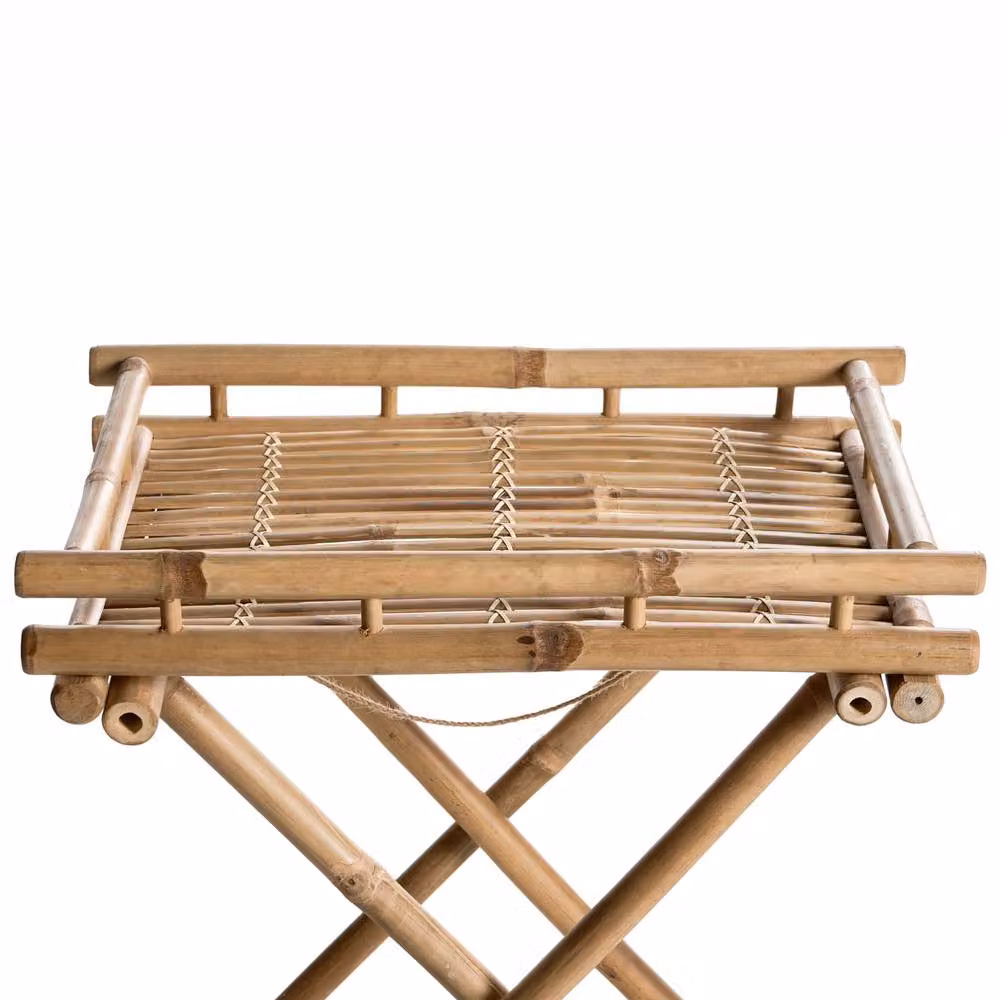 Wyld and Coco Folding Bamboo Bathroom Side Table with Removable Tray in Natural Brown – 3