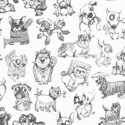 Muriva Pooches Dog Themed Monochrome Wallpaper in Black and White for Childrens Rooms and Nurseries