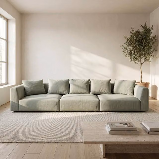 Abakus Direct Tokyo 5 Seater Sofa in Green or Sand Basket Weave Fabric with Deep Seats and Scatter Cushions – 1
