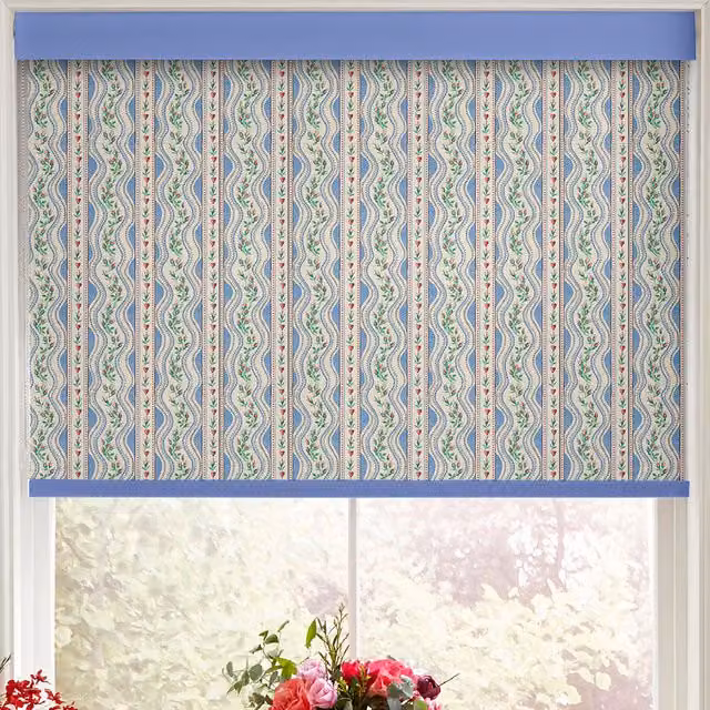 Cath Kidston Wiggle Rose Blue Floral Polyester Made to Measure Roller Blind