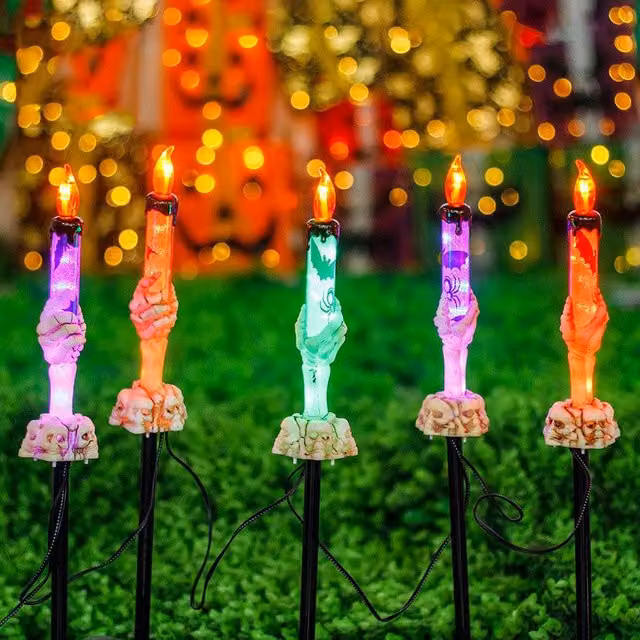 Leaper Five-piece Set of Hand Bone Candle-shaped Solar Ground Lights in Black