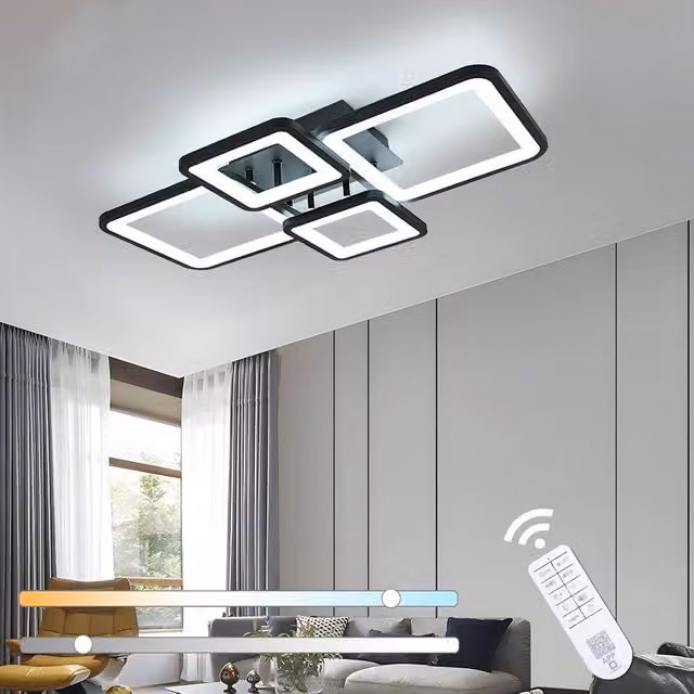 Goeco Modern LED Ceiling Light in Black, 54W Dimmable with Remote Control and Timer