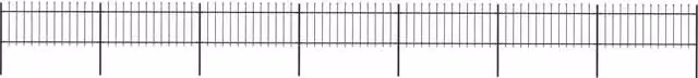 Berkfield Home Garden Spear Top Steel Fence, Black, W: 11.9 m x H: 0.8 m
