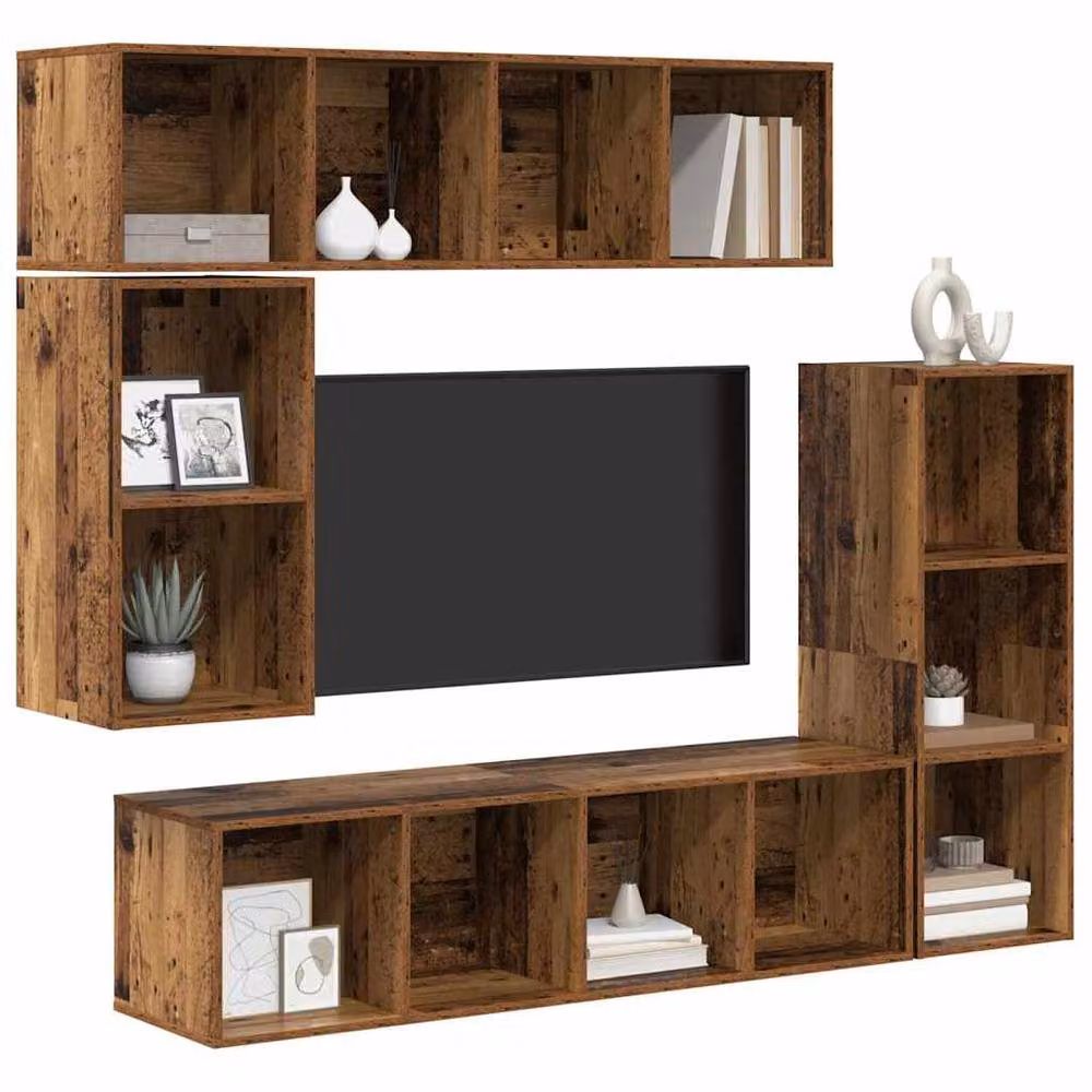 Berkfield Home Wall-mounted 4-Piece Storage Set in Old Wood Brown – 3