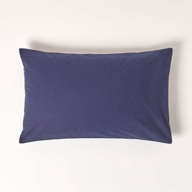Homescapes 200 Thread Count Egyptian Cotton Percale Housewife Pillowcase, Blue, W: 74 cm, H: 48 cm