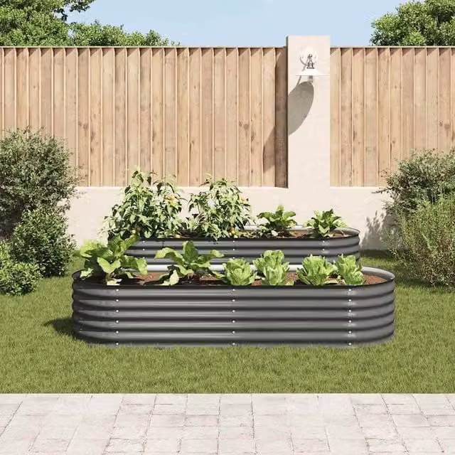 Berkfield Home Garden Galvanised Steel Raised Bed in Grey, W: 80 cm, D: 240 cm, H: 44 cm