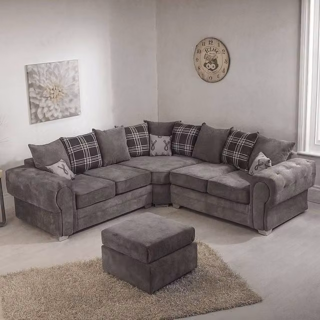 Snug Furniture Birmingham Ltd Verona Grey Large L-Shape Corner Scatterback Sofa with Matching Ottoman