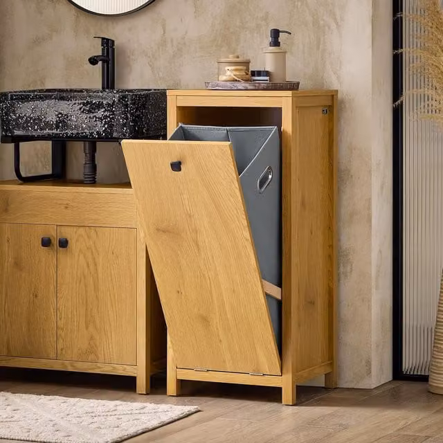 SoBuy Modern Orange Wooden Laundry Chest and Bathroom Cabinet with Laundry Basket