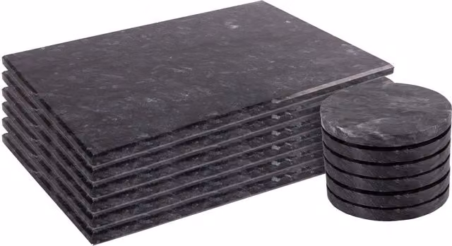 Argon Tableware 12-Piece Marble Placemats and Round Coasters Set in Black and White