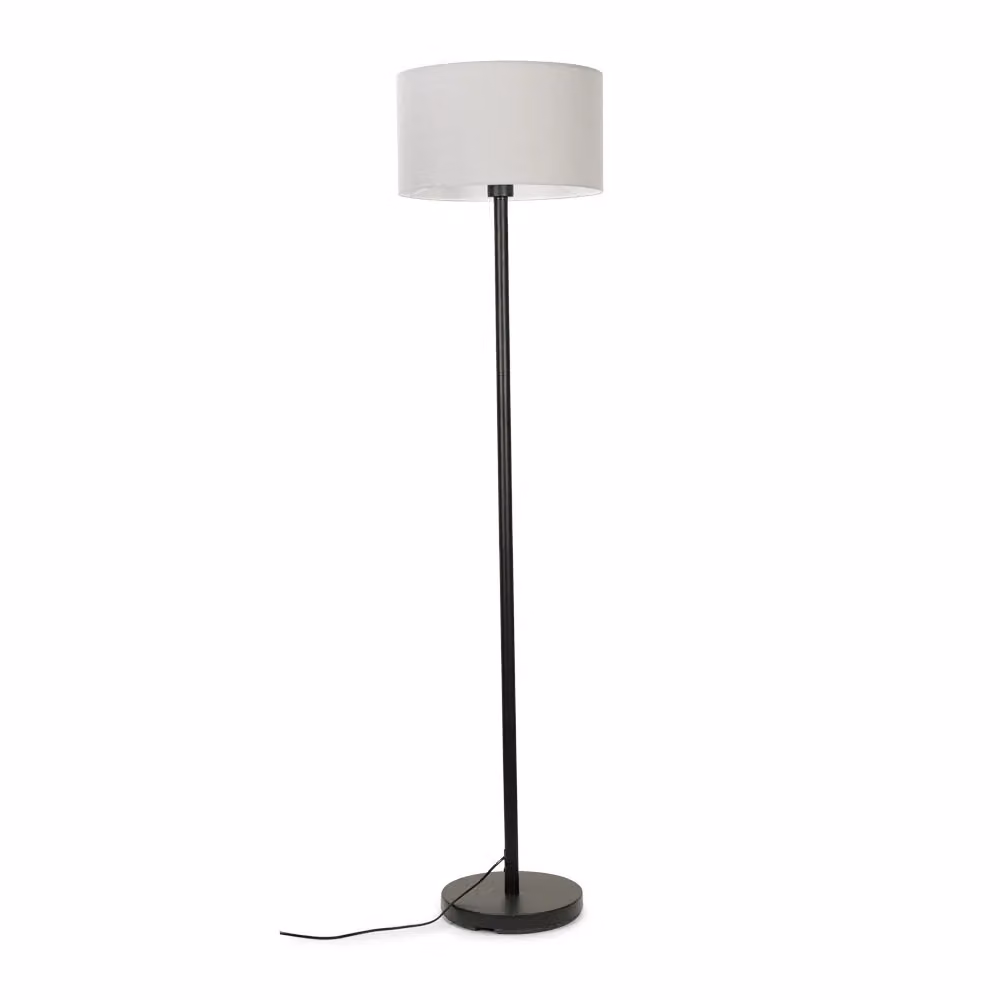 ValueLights Charlie Modern Black Metal Floor Lamp with Fabric Cylinder Shade – 2