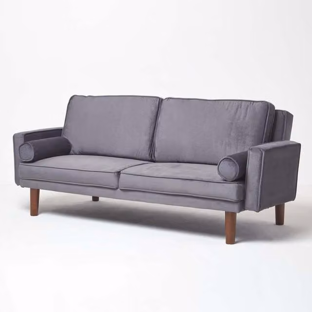Homescapes Stanley Velvet 3 Seater Click Clack Sofa Bed in Grey