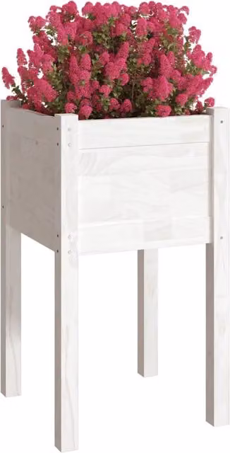 Berkfield Home Garden Planter Set of 2, White Solid Pinewood, W/D/H: 40 x 40 x 70 cm