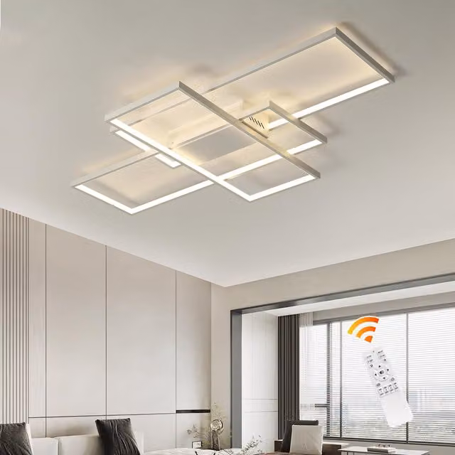 Garwarm Dimmable LED Ceiling Light with Remote Control, 50W Modern Rectangular Chandelier in White – 1