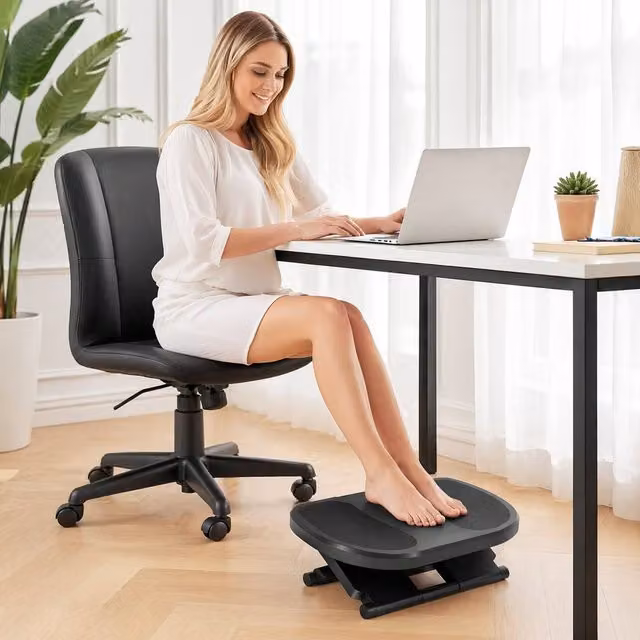 STILVORA Adjustable Office Footrest with Rocking Angle in Grey