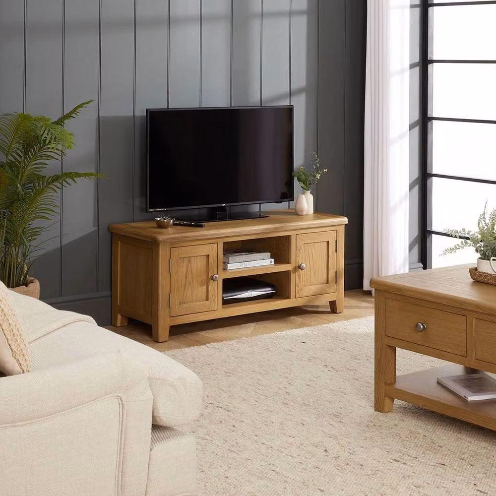 FORGEVIO Cotswold Rustic TV Unit Stand in Brown and Beige with Wood and Metal Finish – 3