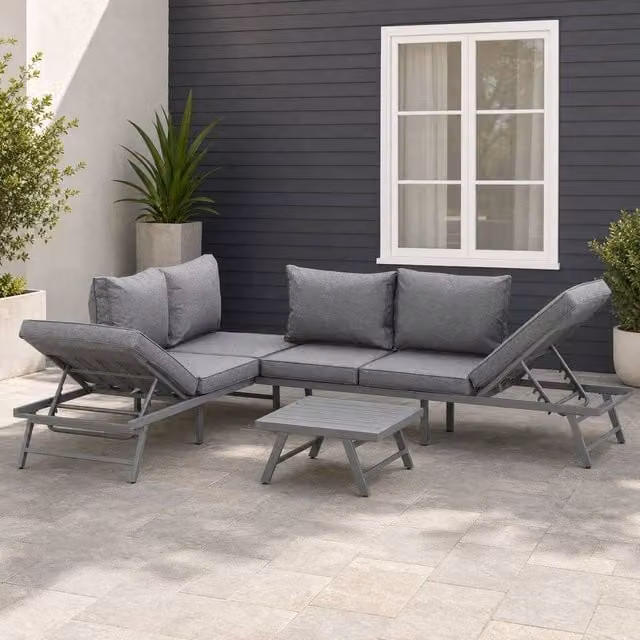 STILVORA 3-Piece Sofa Set in Grey with Adjustable Back and Metal Frame