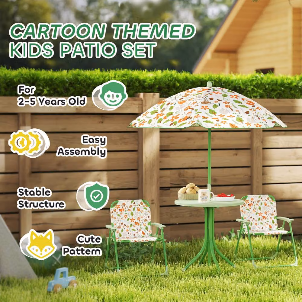 STILVORA Kids Garden Table and Chair Set with Adjustable Parasol in Green – 5