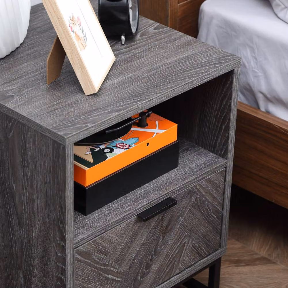 Wyld Haus Halapa Set of 2 Dark Grey Bedside Tables with Drawer and Shelf – 7