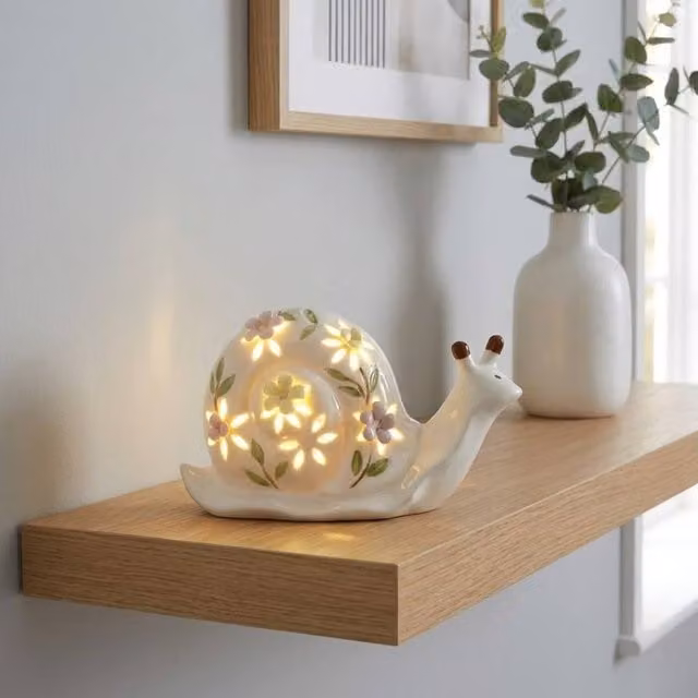 Garden Greatness Floral Light Up Snail Ceramic Ornament, Multicolour