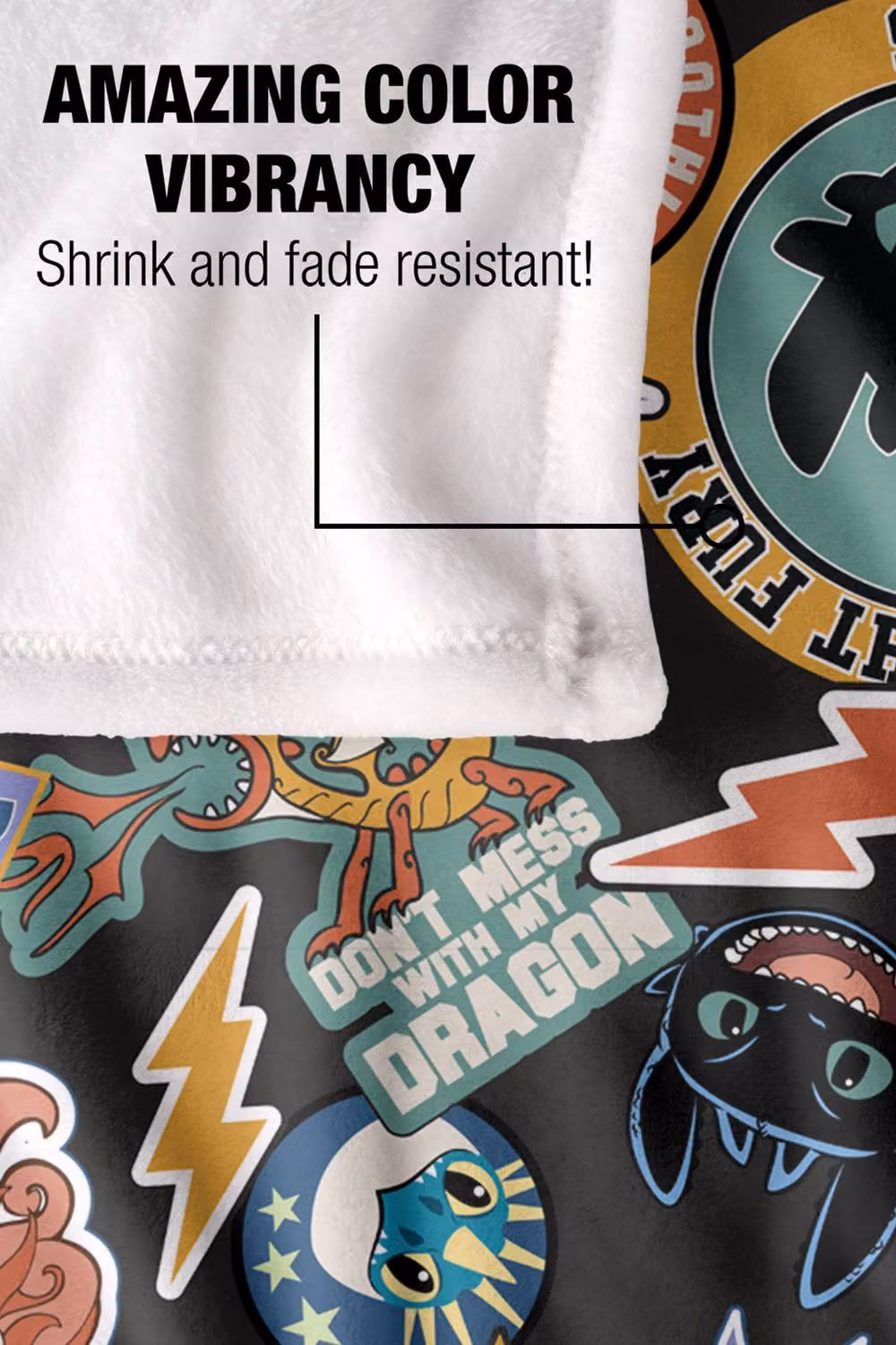 NBCU Toothless Dragon Badges Super Soft Fleece Throw Blanket, Multicolour, W: 152.0 cm, D: 127.0 cm – 4
