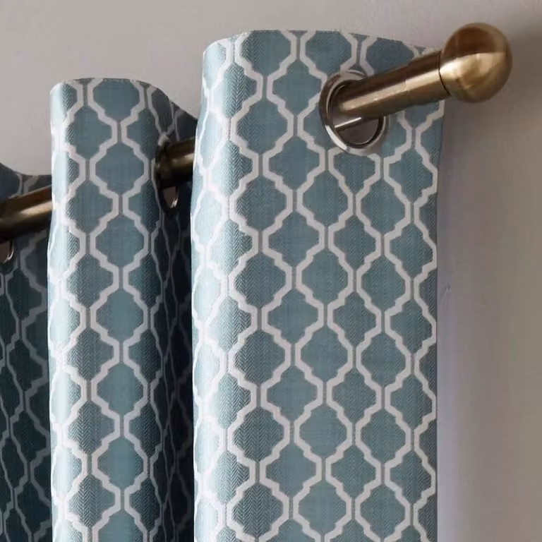 Luxury Living Modern Geometric Eyelet Curtains in Petrol and Turquoise Two-Tone Jacquard, Width: 117 cm, Drop: 137 cm