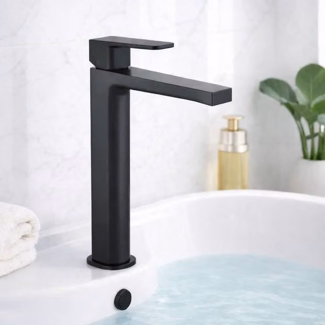 Bathroom Kingdom Muro Matt Black High Rise Single Lever Countertop Basin Mixer Tap