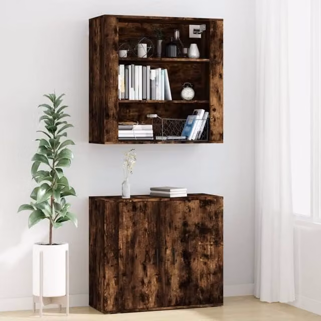 Berkfield Home Smoked Oak Highboard in Brown, W/D/H: 70.0 x 33.0 x 33.0 cm