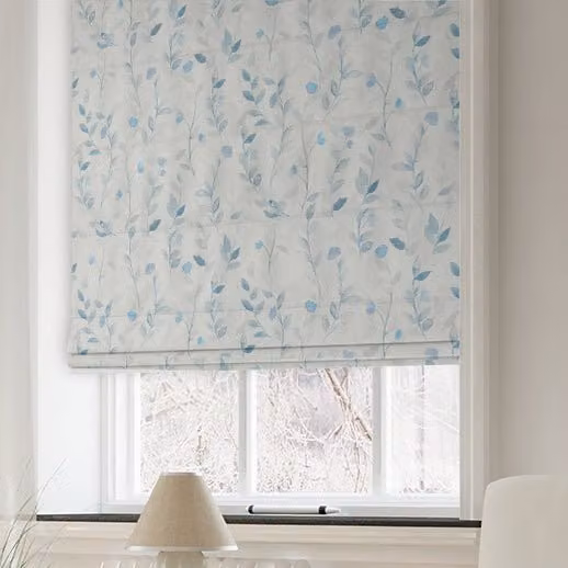 Terrys Made to Measure Blackout Roman Blind with Blue and Purple Floral Design