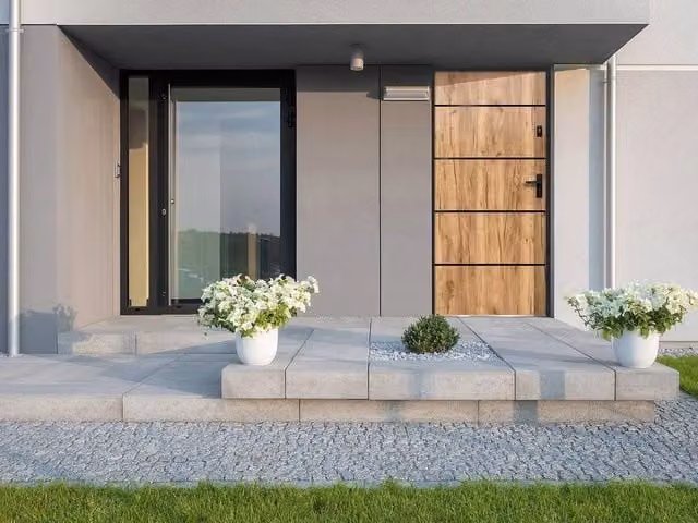 Vente-unique Steel and Stainless Steel Front Door in Light Oak Effect, H: 207 cm, W: 100 cm – 1