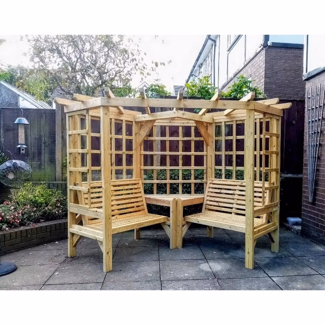 Churnet Valley Garden Furniture Ltd Clementine Corner Arbour with 2 Benches and Table in Brown, W/D/H: 290 x 205 x 150 cm – 2