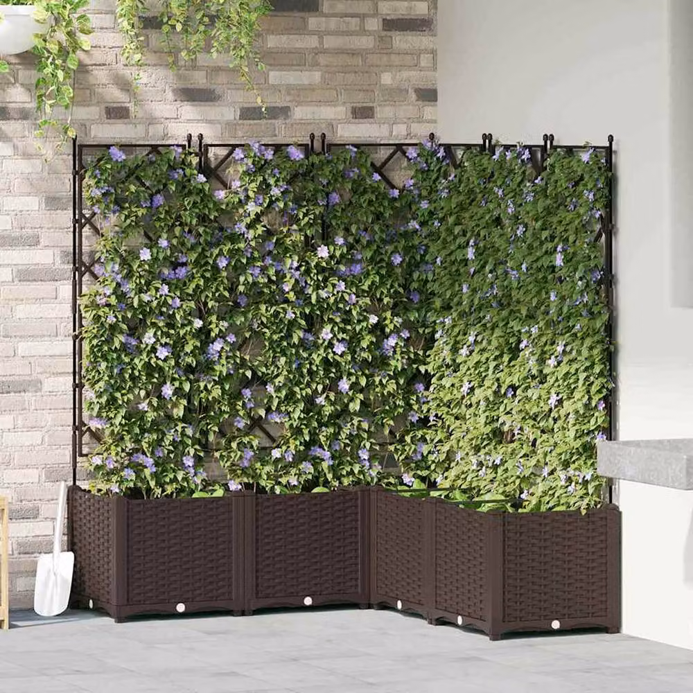 Berkfield Home Modern Garden Planter with Trellis, 5 Piece Set, Brown, W/D/H: 120 x 120 x 143 cm – 2