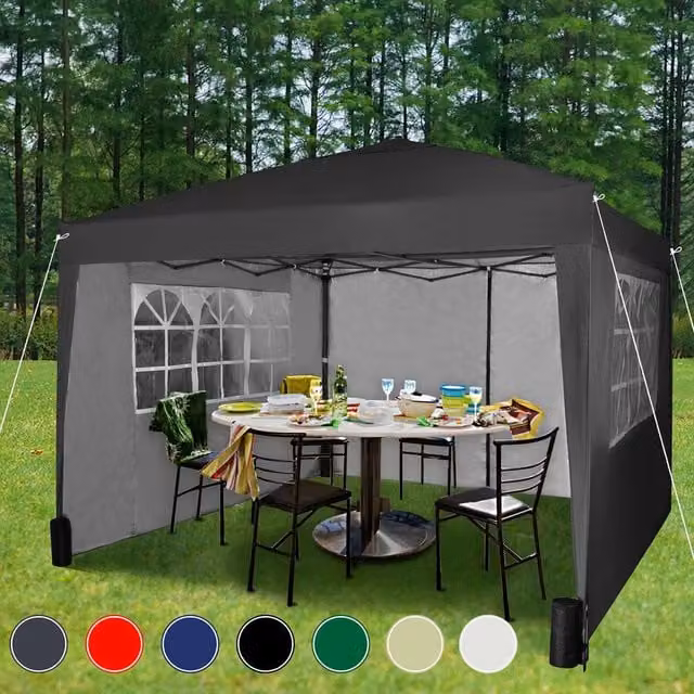 MCC Direct Pop Up Gazebo with Removable Sides and Storage Bag, Black and Silver, W/D: 300 x 300 cm