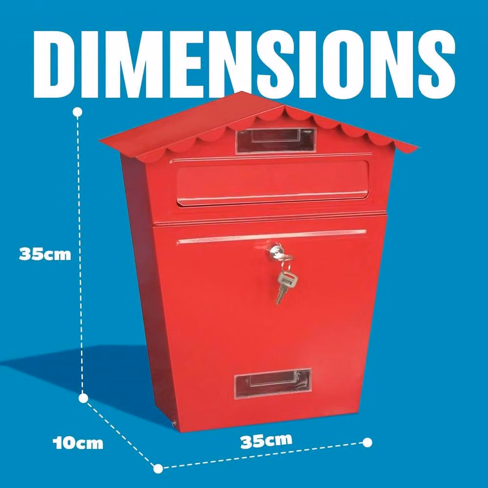 BARGAINS-GALORE Red Steel Wall Mounted Large Mailbox and Parcel Letter Storage Box – 3