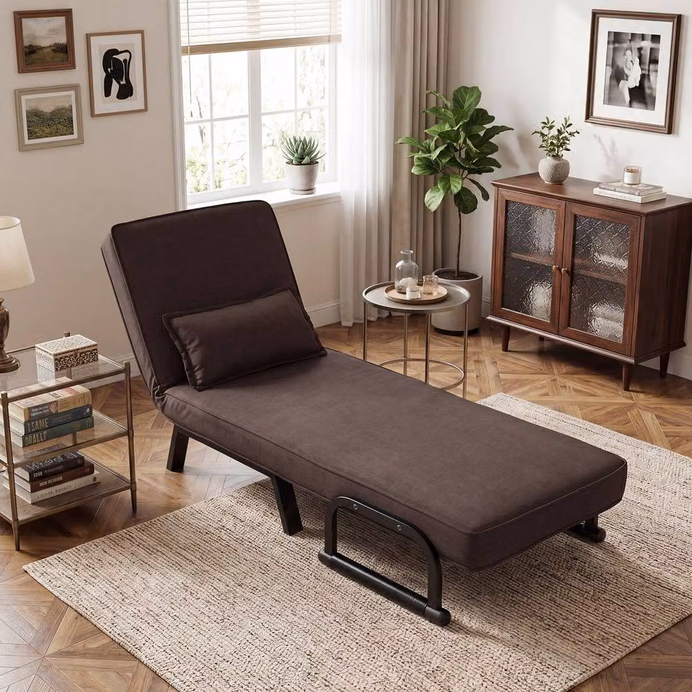 Costway Convertible Sleeper Chair and Folding Sofa Bed with Adjustable Backrest in Brown – 5