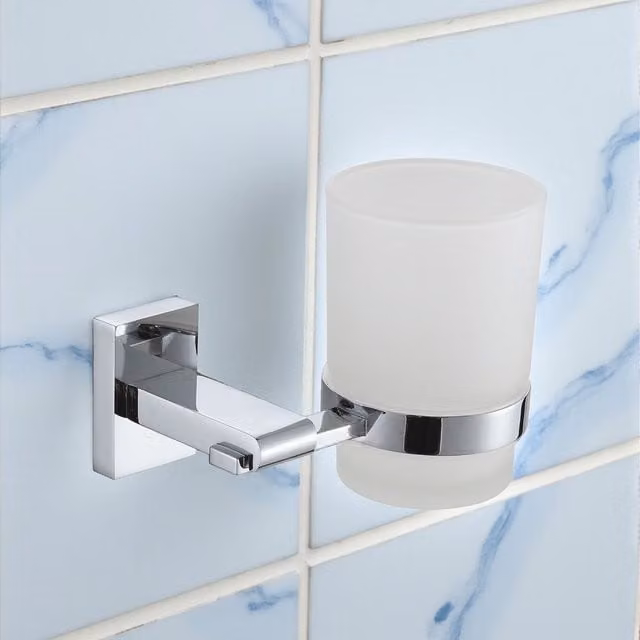 Showerdrape Unity Wall Mounted Stainless Steel and Glass Toothbrush Holder with Tumbler in Silver