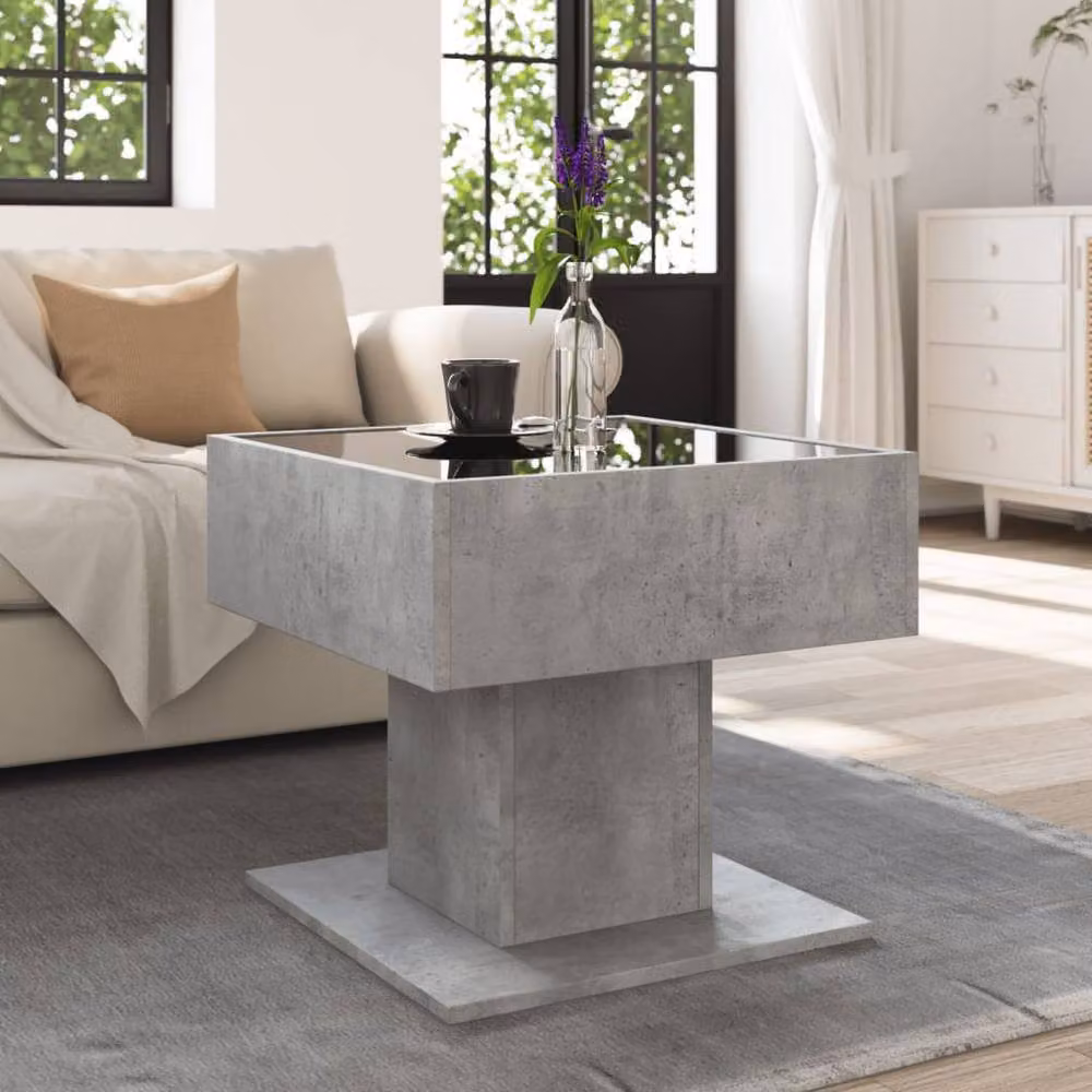 Berkfield Home Modern Square Coffee Table in Concrete Grey with LED, W/D/H: 50 x 50 x 45 cm – 2