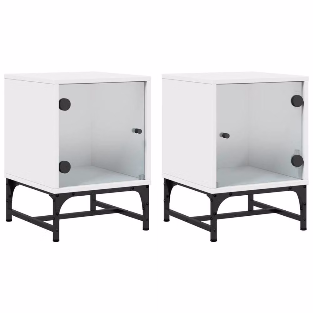 Berkfield Home Elegant Bedside Cabinets with Glass Doors, 2 Pack, White, W/D/H: 35 x 37 x 50 cm – 2