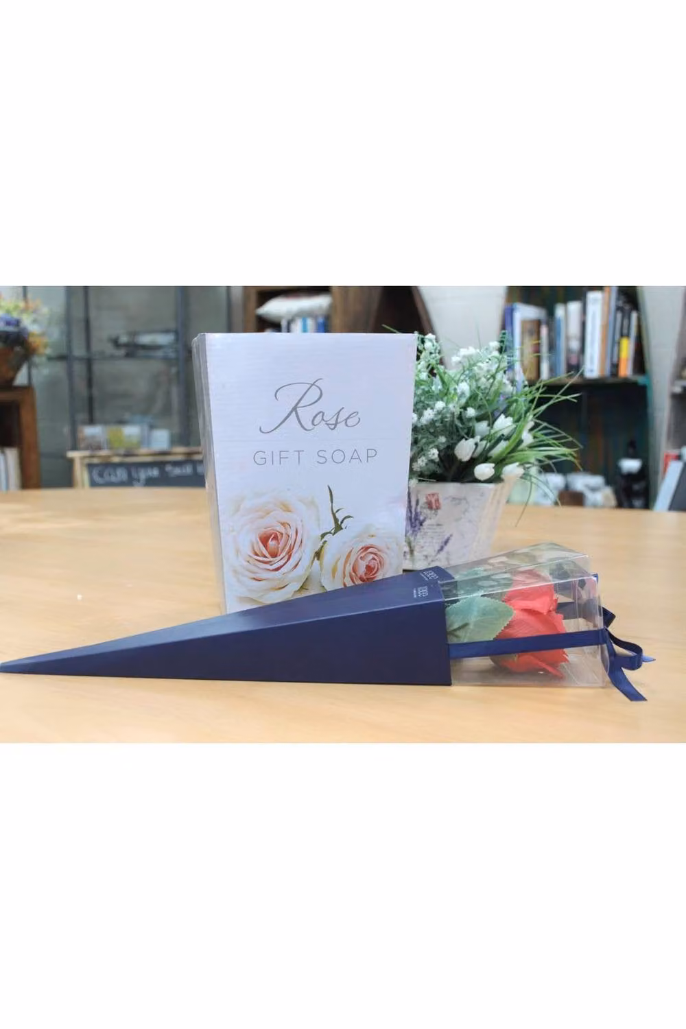 KDMD Elegant Single Rose Tabletop Display Stand in White