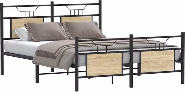 Berkfield Home Sonoma Oak Bed Frame in Brown, W/D/H: 140 x 190 cm