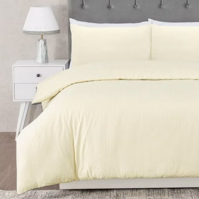 MHG Living Striped Polycotton Duvet Cover and Pillowcase Set in Beige and Yellow, Pillowcase W/D/H: 90 x 200 cm