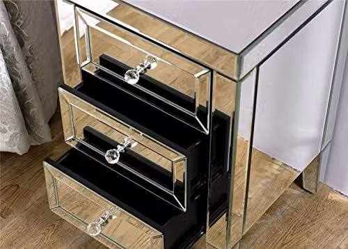 Birlea Valencia 3 Drawer Mirrored Bedside Table in Silver – 4