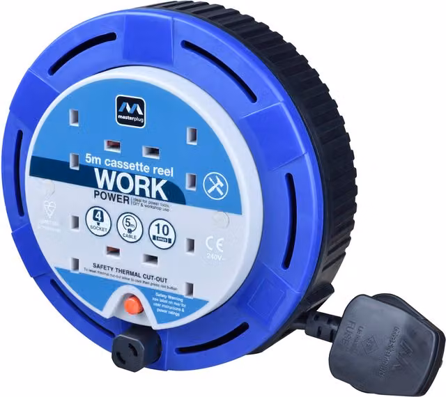 Masterplug 4 Socket 5m 10A Cassette Reel in Blue