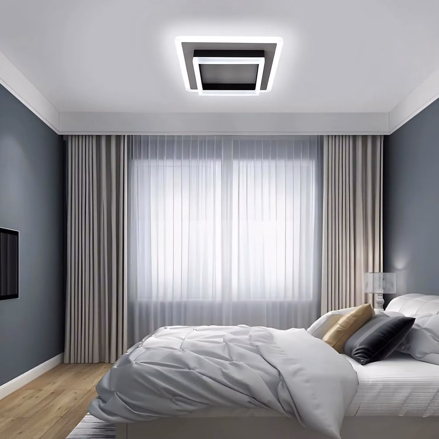 COMELY Modern Square LED Ceiling Light, 30W, 6500K Cool White, Black – 3