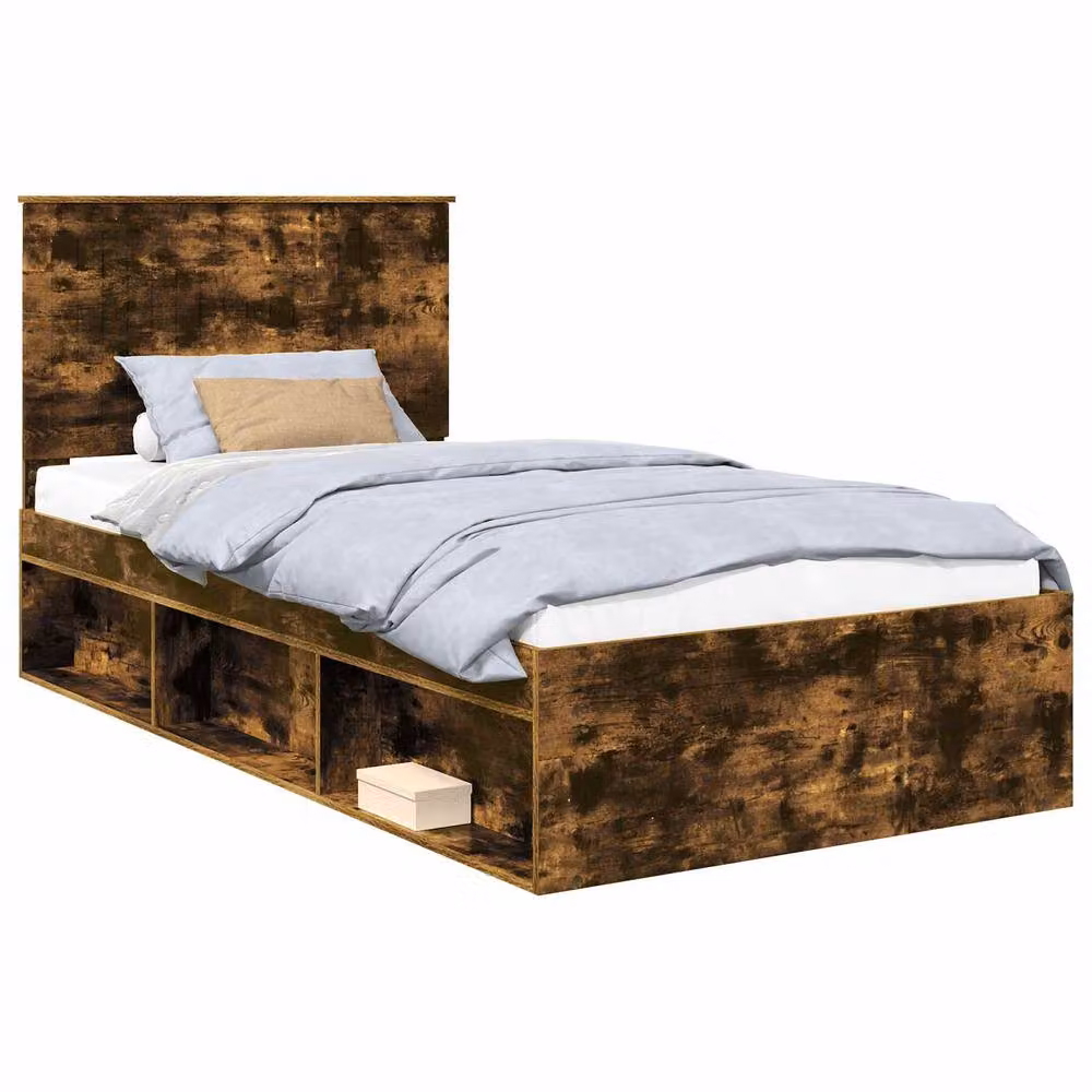 Berkfield Home Modern Bed Frame in Smoked Oak Brown, W/D/H: 100 x 200 cm – 2