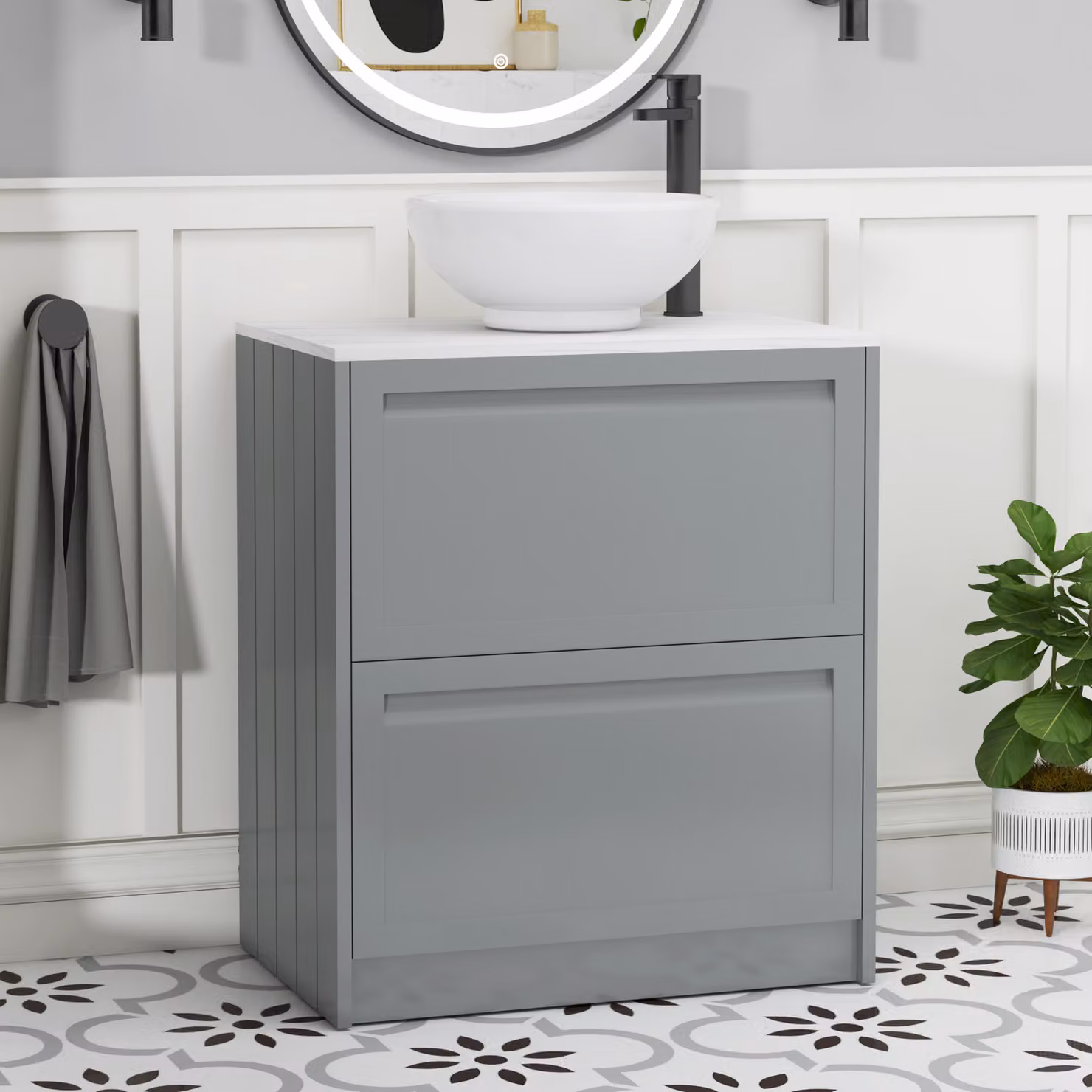Royal Bathrooms Elmore Floor Standing Countertop Vanity Unit with Breeze Basin, Matt Pebble Grey
