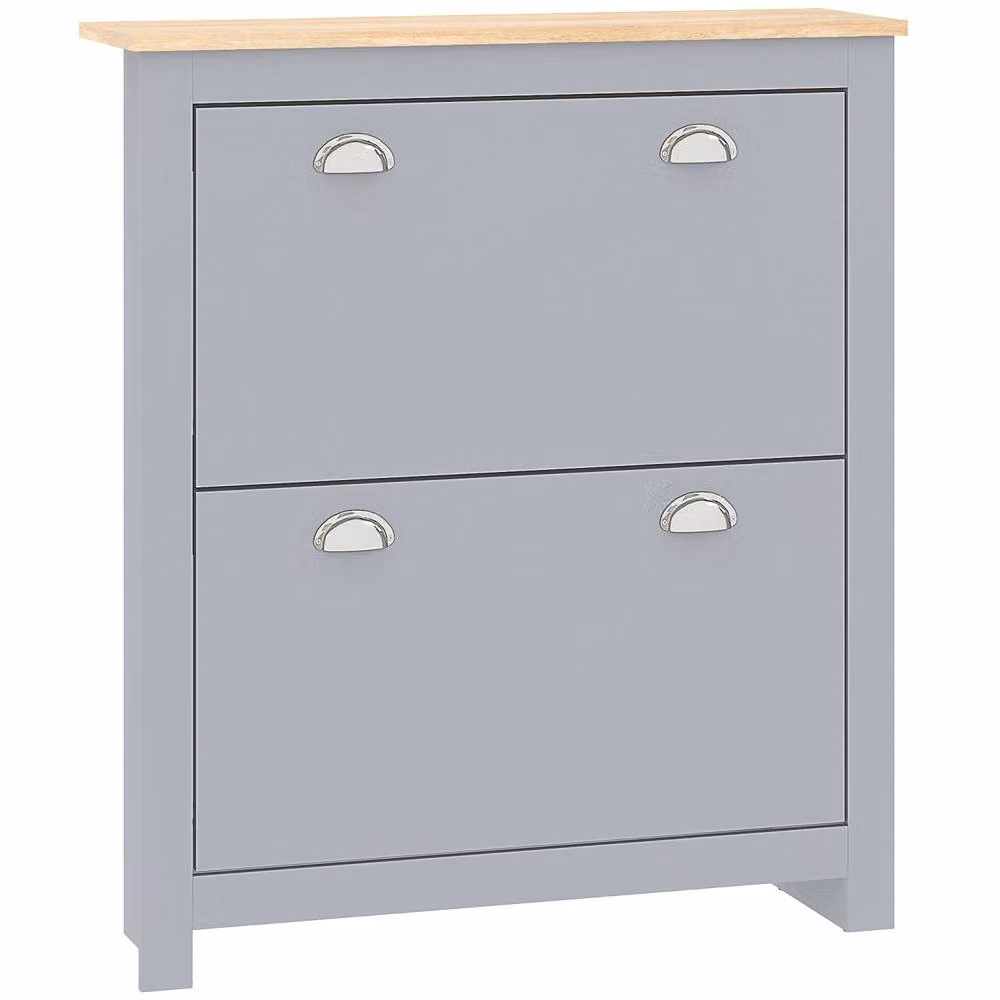 Wyld Haus Kamcha Grey Narrow Wall Mounted Shoe Cabinet with 2 Tilting Compartments and Internal Shelves – 2