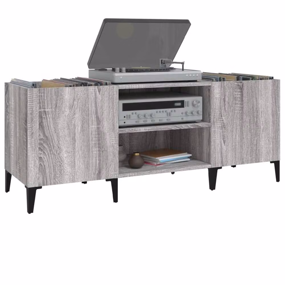 Berkfield Home Record Cabinet in Grey Sonoma, W/D/H: 121 x 38 x 48 cm – 2