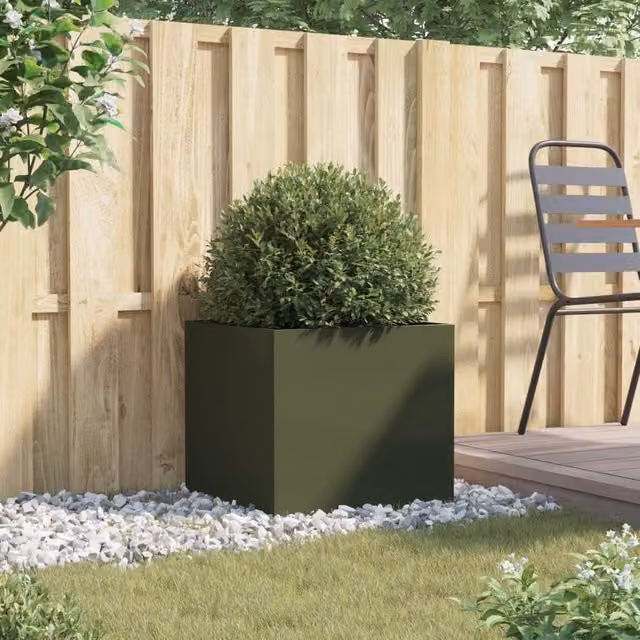 Berkfield Home Steel Planter Tub, Green, W: 49 cm, D: 47 cm, H: 46 cm – 1