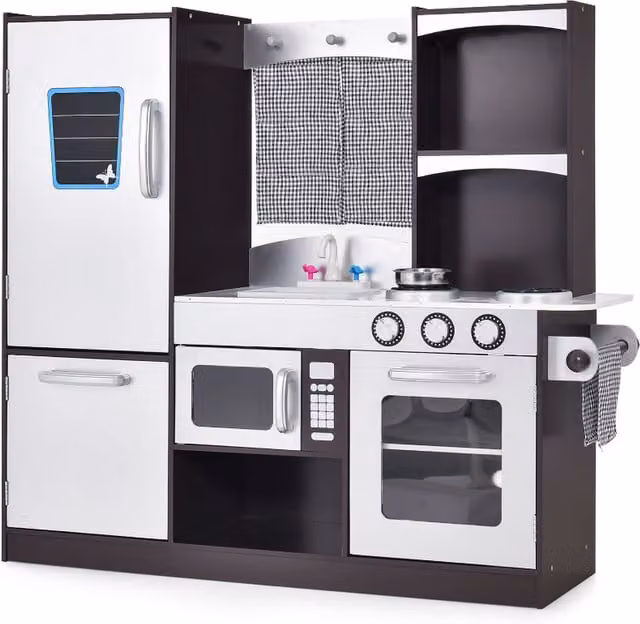 Costway Pretend Kitchen Set Toy in Brown and White