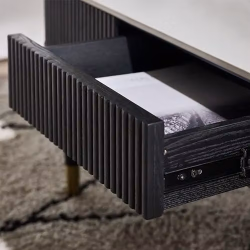 Julian Bowen Louis Fluted 2 Drawer Coffee Table with Marble Top and Ash Wood in Black, White and Gold, W: 110 cm, D: 65 cm, H: 47 cm – 3